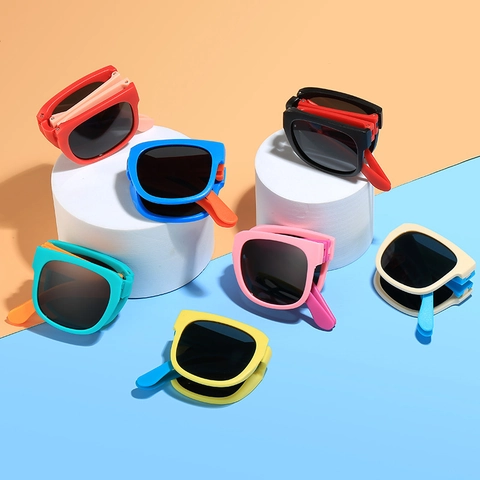Kinder Zonnebril Opvouwbaar Mode Vierkant Frame Retro Anti-UV Draagbaar Reis Bril Jongens Meisjes