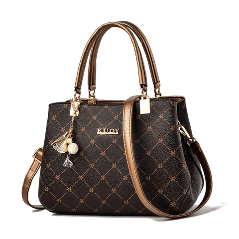 Borsa A Mano Da Donna Moda Pelle PU Grande Capacità Borsa A Spalla Tracolla Stampa Fiori Monogramma Pendente Perla Artificial Stile Elegante