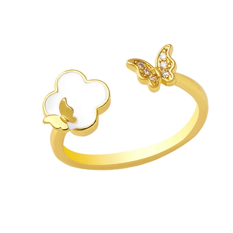 Verstellbarer Offener Ring Kupfer 18K Vergoldet Schmetterling Zirkon Emaille Kleeblatt Ins Mode Schmuck Für Frauen