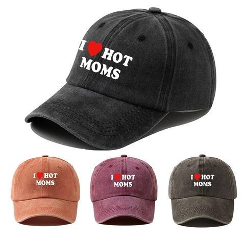 Gorra De Béisbol I Love Hot Moms Slogan Algodón Lavado Ajustable Protección Solar Retro Dad Hat