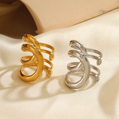 Stoere Open Ring Van Roestvrij Staal Minimalistisch Meerlaags Spiraal Geometrische Sieraden Voor Dames Goud Zilver