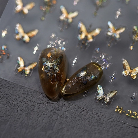Butterfly Nail Art Stickers Holographic Laser Gold Foil 3D Star DIY Manicure Decals Retro Elegant Women Accessory