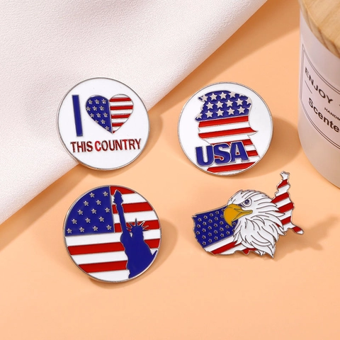 USA Onafhankelijkheidsdag Legering Emaille Broche Pin Vrijheidsbeeld Amerikaanse Vlag Hart Zeearend USA Badge Accessoires