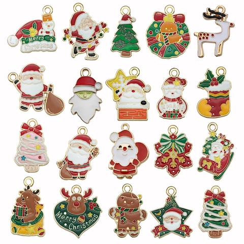 Christmas Charms DIY Jewelry Making Accessories Alloy Enamel Santa Claus Snowman Reindeer Tree Pendant Ornaments Holiday