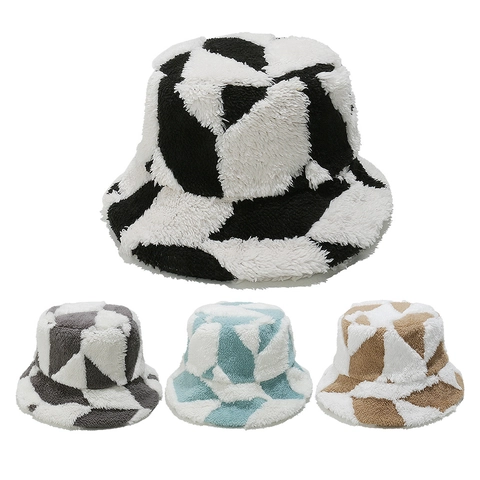 Cappello Alla Pescatora Peluche Inverno Caldo Griglia Diamante Geometrico Pelliccia Sintetica Casual Antivento Donna