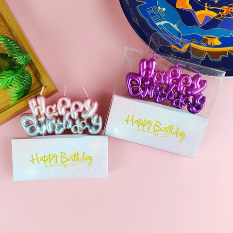 Happy Birthday Love Letter Candles Metallic Gradient Starry Sky Galactic Paraffin Wax Cake Toppers Party Decorations