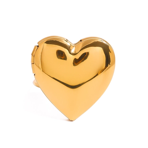 Anello Aperto in Acciaio Inossidabile Vintage Placcato Oro 18K con Medaglione per Foto a Cuore Regolabile Gioiello Donna