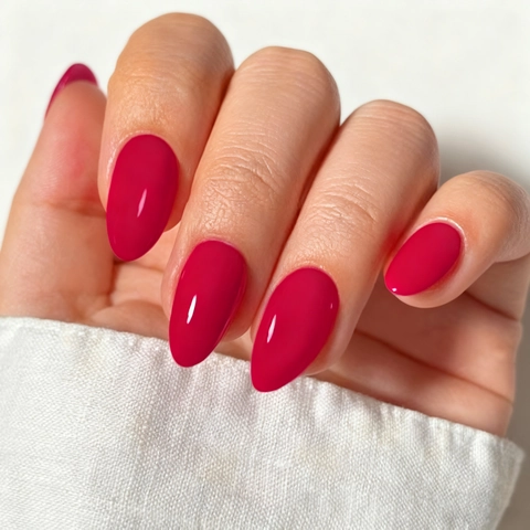 Almond Shape Press-On Nails Rose Red Glossy Full Cover Artificial False Nails For Women DIY Manicure