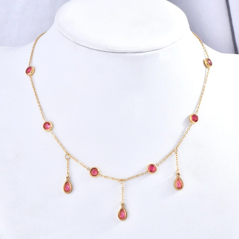 Luxe Titanium Staal Strass Kwastje Halsketting Voor Vrouwen Goud Geometrische Waterdruppel Hanger Ketting Mode Sieraden Cadeau