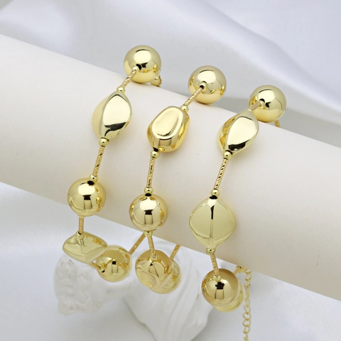 Bracciale con Perline in Rame Placcato Oro 18K per Donna Bracciale Regolabile Minimalista con Catena a Sfere Geometriche Ovali Gioielli