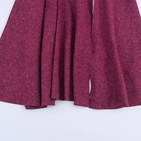 Dames Elegante Tweed Peplum Top En A-Lijn Midi Rok Outfit Retro Britse Stijl Lange Mouwen Getextureerd Wijnrood