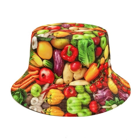 Omkeerbare Vissershoed Polyester Groenten Fruit Print Zonbescherming Buiten Voor Heren Dames