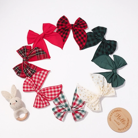 Vintage Baumwollleinen Karo Schleife Haarklammer Für Kinder Mädchen Weihnachten Rot Grün Tartan Butterfly Haarnadel Handgefertigt Kopfschmuck