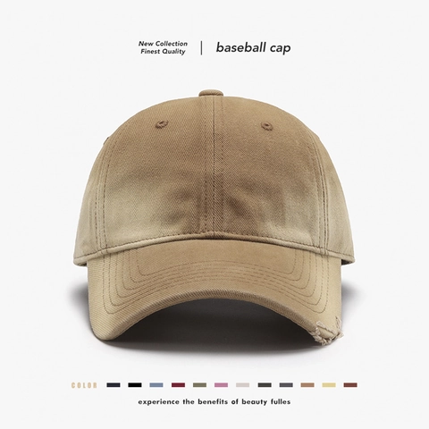 Vintage Distressed Baseball Cap Washed Cotton Twill Retro Adjustable Sun Hat With Worn Ripped Edges For Men Women Casual