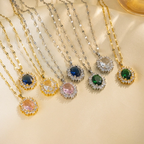 Collana Con Pendente In Zirconia Cubica Ovale Catena In Acciaio Al Titanio Per Donna Gioielli Halo Vintage Regalo