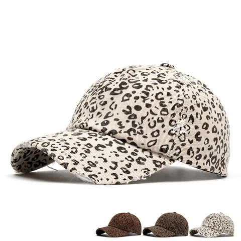 Gorra De Béisbol De Lona De Algodón Con Estampado De Leopardo Retro Desgastada Borde Deshilachado Ajustable Unisex