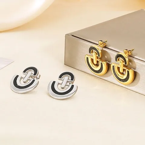 Minimalist Stainless Steel D-Shape Stud Earrings For Women Black Enamel Geometric Drop Glaze Fashion Elegant Earrings Jewelry