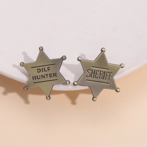 Vintage Hexagram Star Badge Alloy Bronze Sheriff DILF Hunter Brooch Pin For Clothing Bag Decoration Unisex Accessory