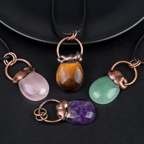 Collana con Ciondolo a Sacco di Soldi in Pietra Naturale Vintage per Donna Gioielli in Lega Retrò Ametista Quarzo Rosa Occhio di Tigre