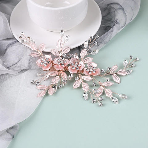 Handgefertigter Braut Haarschmuck Legierung Strass Blumen Blatt Retro Hochzeit Seitenclip Kamm Haarnadel