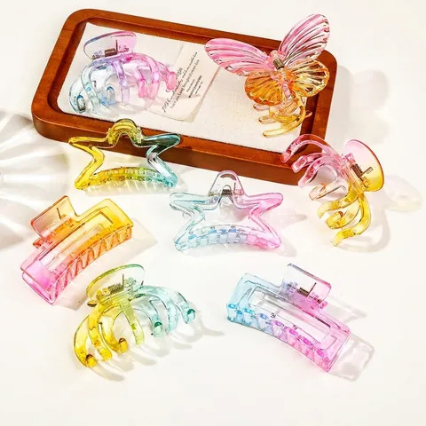 Gradient Transparente Schmetterling Stern Rechteckige Haarklammern Acryl Harz Koreanische Mode Jelly Hai Clips Für Frauen