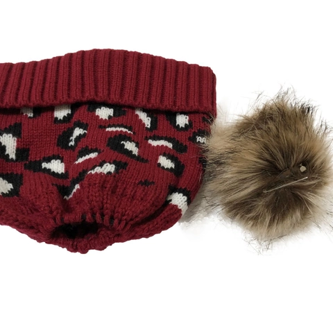 Women Winter Beanie Hat Leopard Print Knit Cap With Faux Fur Pom-pom Warm Cuffed Acrylic Outdoor