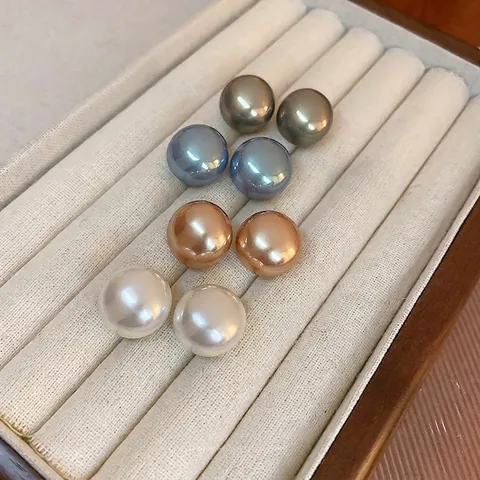 Elegant Artificial Pearl Stud Earrings With Silver Earring Post Vintage French Style Round Jewelry For Women