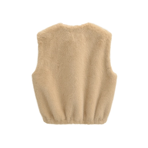 Chaleco de Piel Sintética para Mujer Cuello Redondo Cremallera Bolsillo Color Sólido Casual Sin Mangas Chaleco Chaqueta Abrigo para Otoño Invierno