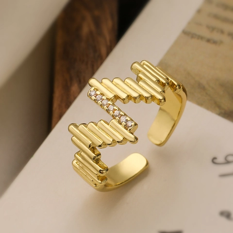 Anello A Onda Minimalista Geometrico Regolabile Aperto In Rame Placcato Oro Con Zircone Gioielli Di Moda Regalo Per Donna