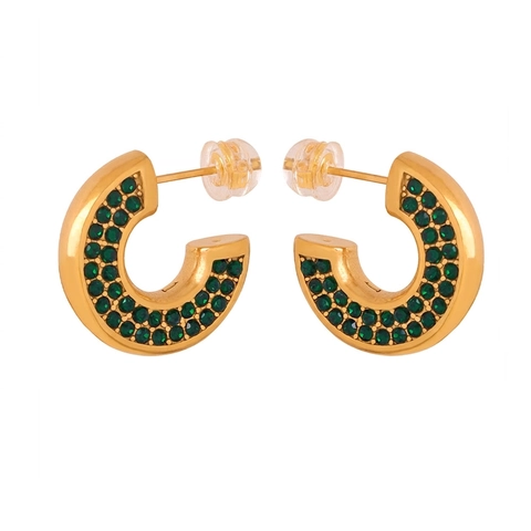 Vintage U-Shaped Titanium Steel Earrings Pave Green White Rhinestone Gold Silver Geometric Hoop Earrings For Women Luxury Jewelry