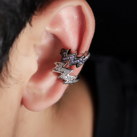 Lightning Shape Ear Cuff Brass Cubic Zirconia Non Piercing Individual Hip Hop Trendy Jewelry For Men Women