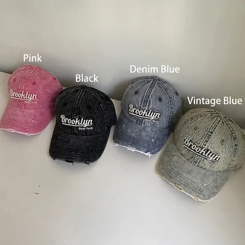Gewassen Distressed Denim Honkbalpet Brooklyn 3D Borduurwerk Retro Gat Pet Verstelbaar Unisex Streetwear