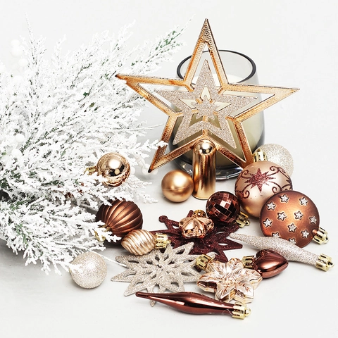 Palle Di Natale Stella Puntale Albero Fiocco Di Neve Plastica Glitter Infrangibile Decorazione Festiva