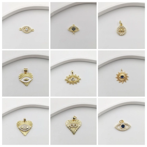 Evil Eye Und Hamsa Hand Anhänger Vergoldetes Kupfer Zirkonia Für Schmuckherstellung Retro Geometrische Charms