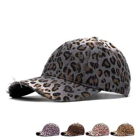 Casquette De Baseball Imprimé Léopard Vintage Coton Toile Délavé Ajustable Boucle Métallique Chapeau Soleil Unisexe