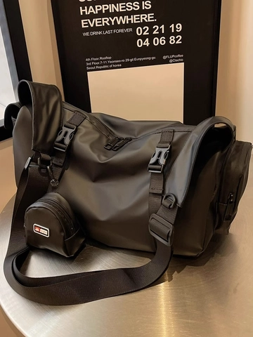 Crossbody Tas Nylon Waterdicht Grote Capaciteit Fitness Reizen Urban Techwear Unisex Met Mini Tasje Zwart