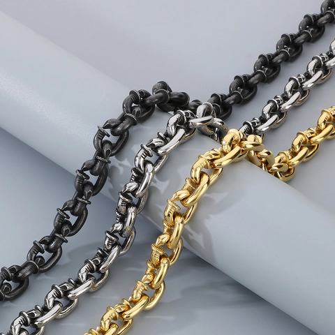 Collana E Bracciale Da Uomo In Acciaio Inossidabile Punk Vintage Rivetto Quadrato Maglia Chiodo Gioielli Moda Hip Hop