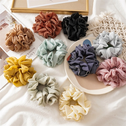 Scrunchies Pieghettati In Chiffon Con Bordo Di Perle Elastici Per Capelli Da Donna Stile Coreano Accessori Capelli