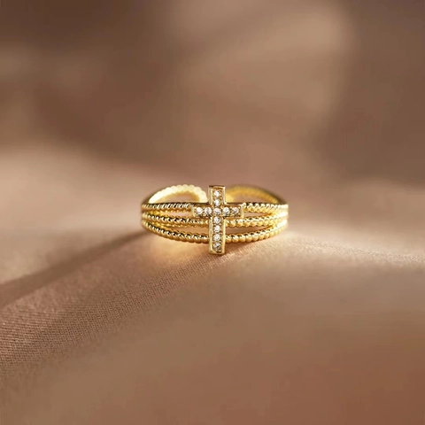 Anello Croce In Argento Sterling 925 Regolabile Fascia Intrecciata A Tre Strati Con Zircone Gioielli Di Moda Minimalisti Per Donna
