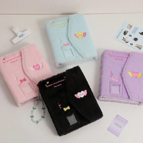 Plush Photocard Binder A5 6 Ring Photo Album Furry Photocard Holder With Heart Embroidery For Idol Card Collection Girls
