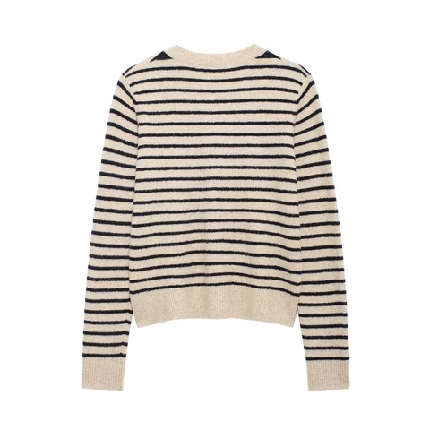 Cárdigan De Punto A Rayas Para Mujer Cuello Redondo Botones Dorados Manga Larga Poliéster Casual Ropa Exterior
