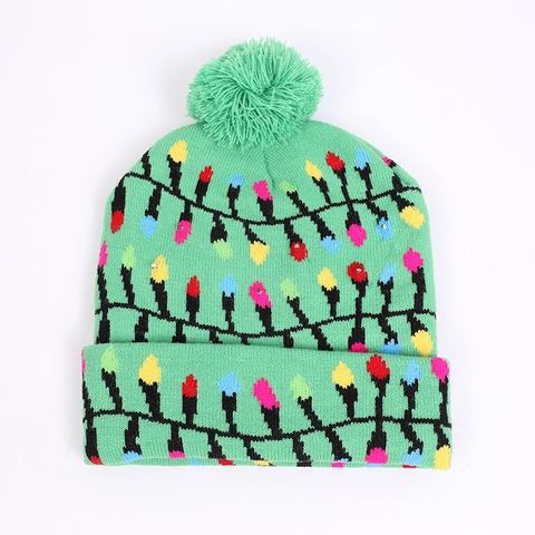 Gorro de Navidad de Punto con Luces LED para Hombres Mujeres Niños Acrílico Festivo Cálido de Invierno con Patrón de Papá Noel Reno Gorro de Fiesta