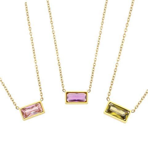 Collana Pendente Zirconia Cubica Rettangolare Acciaio Inossidabile Minimalista Geometrico Gioielli Moda Donna