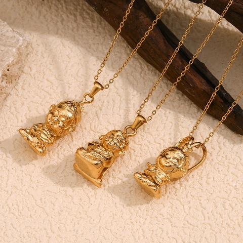 Collana Con Pendente Monkey King In Acciaio Inossidabile Placcato Oro 18K Gioielli Con Personaggi Mitici Per Donna