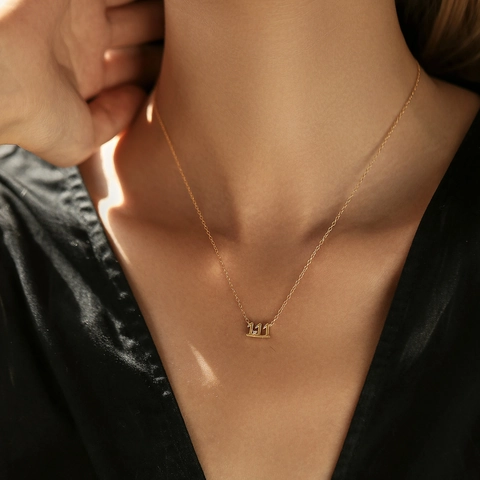 925 Sterling Silver 111 Number Lucky Pendant Necklace For Women Gold Plated Zirconia Inlaid Clavicle Chain Minimalist Jewelry