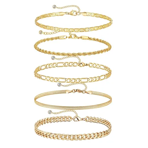Mode Vergulde Roestvrijstalen Cubaanse Figaro Slangenketting Armbanden Enkelbandjes Stapelbare Zirkoon Sieraden Voor Vrouwen