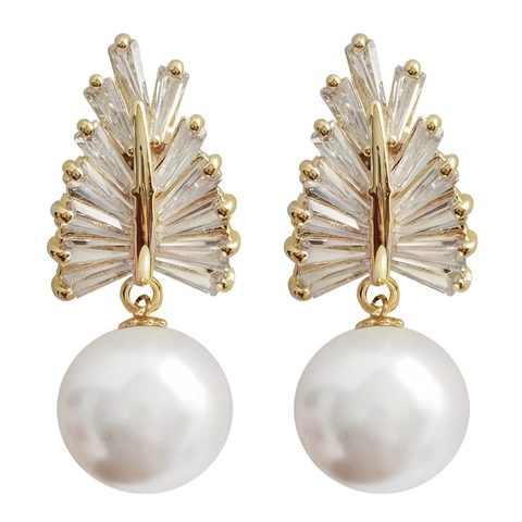 Barock Künstliche Perle Tropfenohrringe Kupfer Zirkon Weizenähre Blatt Hängend Vintage Elegant Damen Hochzeit Schmuck