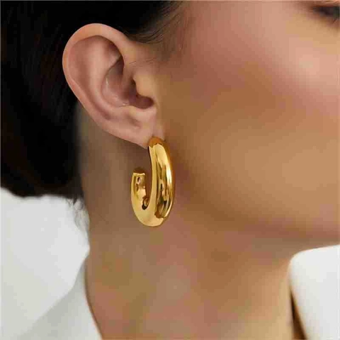 Boucles D'oreilles Créoles Chunky Acier Inoxydable En Forme De C Plaqué Or 18K Minimaliste Géométrique Pour Femmes