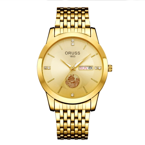 Men Quartz Watch Waterproof Luminous Day Date Display Business Casual Metal Strap Rhinestone Scale Sailboat Relief Luxury