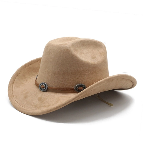 Cappello Da Cowboy Western Vintage Per Uomo Donna Scamosciato Fedora A Tesa Larga Con Cintura Decorativa Concho In Metallo